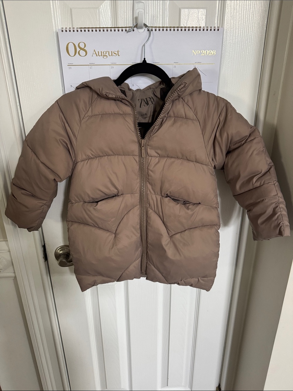 Zara Kids Taupe Hooded Puffer Jacket size 6